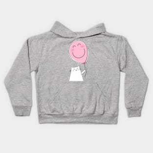 Cat Holding a Pink Smiley Face Balloon Kids Hoodie